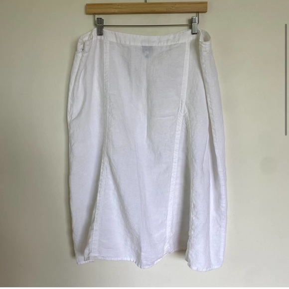 Eileen Fisher White Spring Linen Flared Knee Length Skirt HH. - Picture 2 of 11